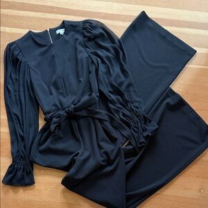 Calvin Klein Black Puff-Sleeve Wide-Leg Jumpsuit